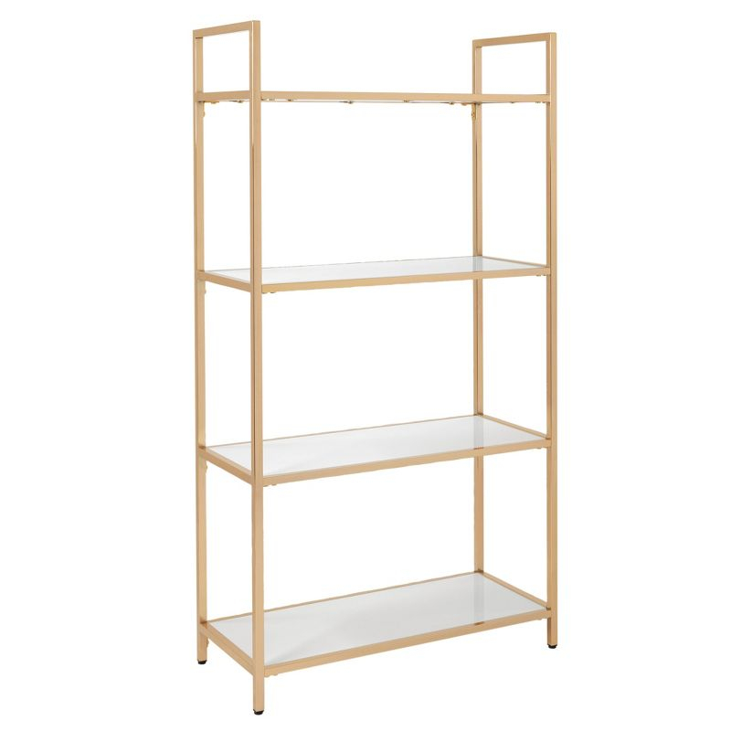 OSP Home Furnishings 60" Alios Bookshelf White/Gold: Chic, 4-Shelf Metal Frame, Laminate Surface, Modern Office Furniture