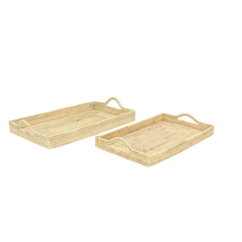 Set of 2 Handwoven Bamboo Trays Natural - Olivia & May