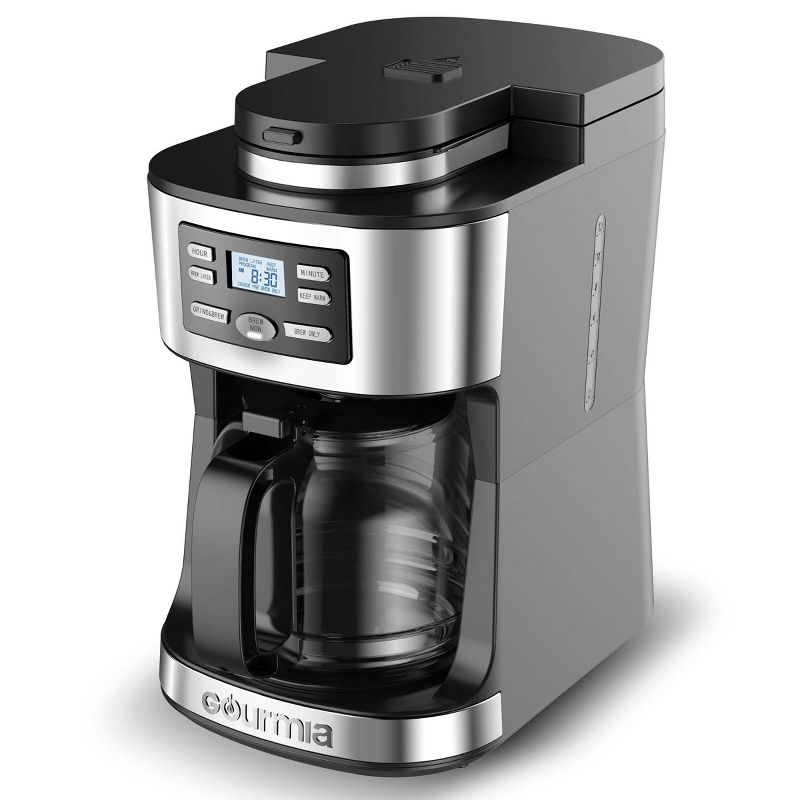 Gourmia 12-Cup Programmable Grind & Brew Coffee Maker: Stainless Steel, Dishwasher-Safe Parts