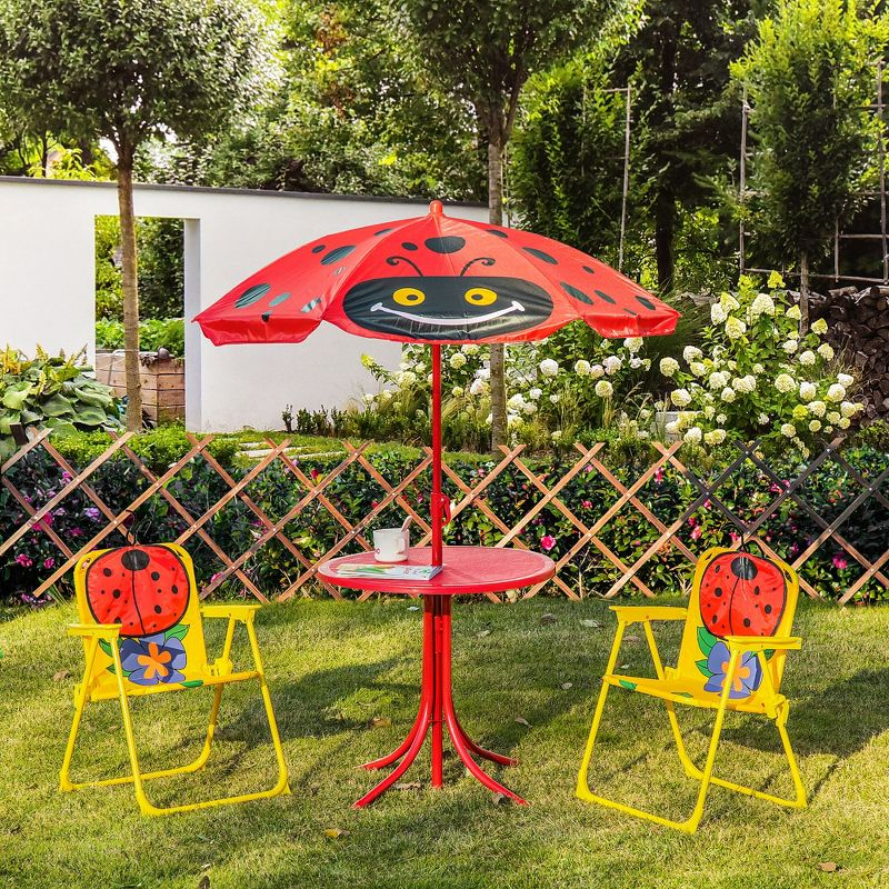 Outsunny Kids Table and Chair Set, Picnic Table for Patio Backyard, with Removable & Adjustable Sun Umbrella, 3-6 Years Old, Red
