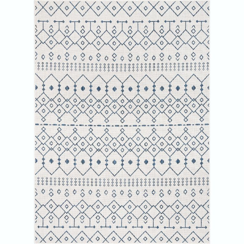 Well Woven Nors Light Blue Indoor / Outdoor Flat Weave Pile Nordic Lattice Pattern Area Rug (5'3" x 7'3")