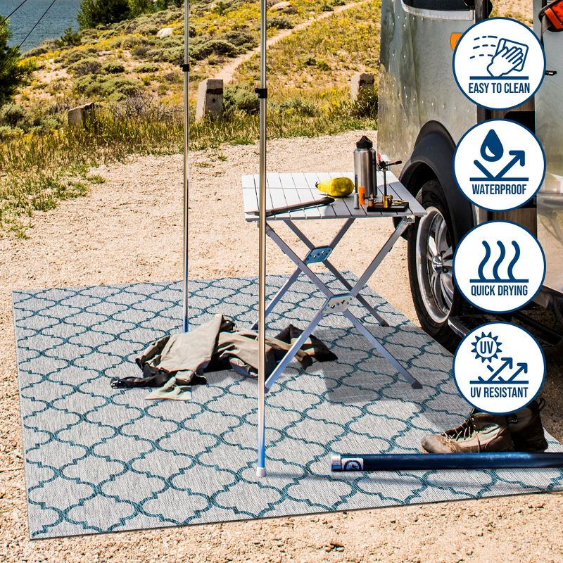 8'x10' Arabesque Ogee Trellis Indoor/Outdoor  Area Rug, Gray/Teal - JONATHAN Y