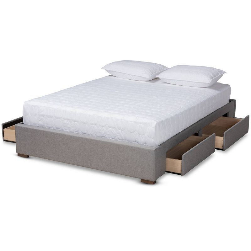 King Leni Bed Frame Gray - Baxton Studio: Storage Drawers, Polyester Upholstery, Foam Padded, Wood Block Feet
