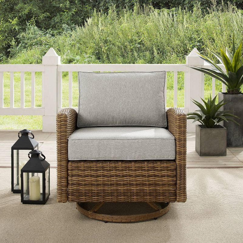 Bradenton Outdoor Steel Swivel Rocking Chair Gray/Weathered Brown - Crosley: Resin Wicker, Moisture-Resistant Cushions