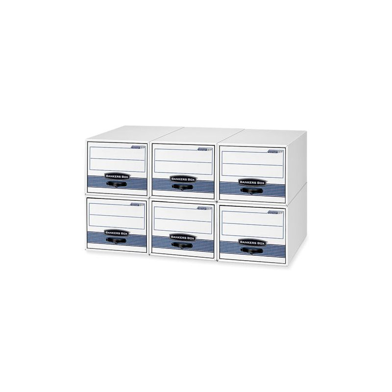 Bankers Box STOR/DRAWER STEEL PLUS Extra Space-Savings Storage Drawers, Letter Files, 14" x 25.5" x 11.5", White/Blue, 6/Carton
