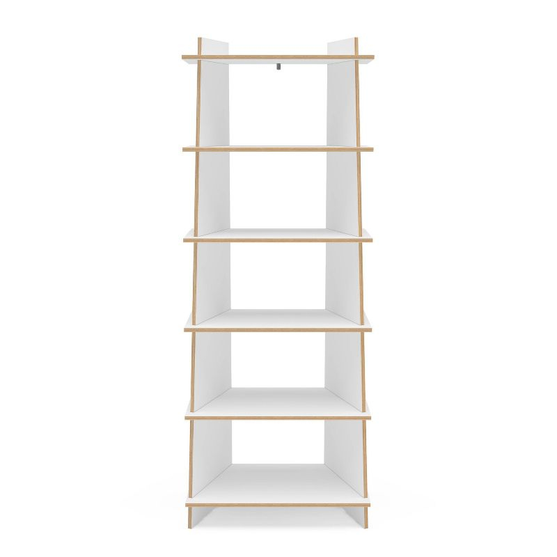 Polifurniture 69.65" Ecofriendly Jade 5 Shelf Bookcase White/Light Brown: MDF Ladder Bookshelves, 52.82 lbs