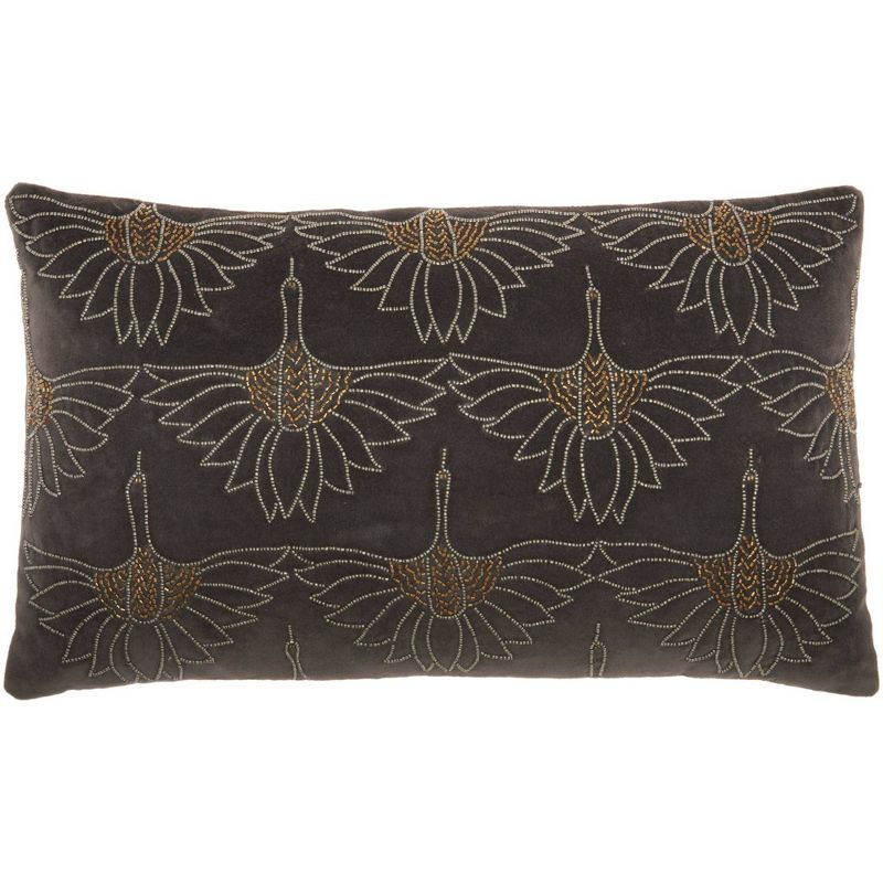 12"x20" Sofia Beaded Flowers Lumbar Throw Pillow Dark Gray - Mina Victory