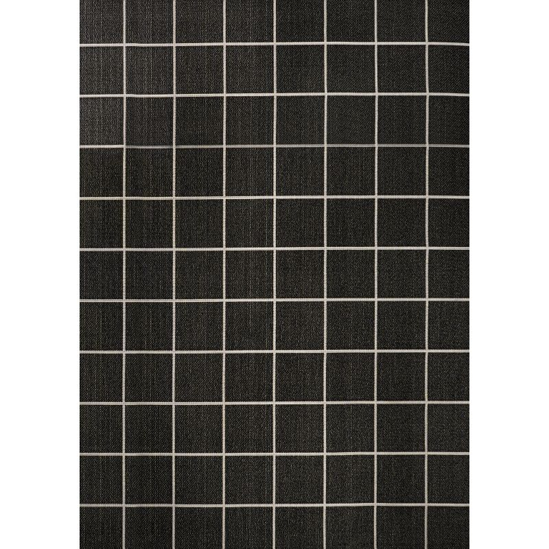 4' x 6' Grid Modern Squares Indoor/Outdoor Area Rug, Black/Cream - JONATHAN Y