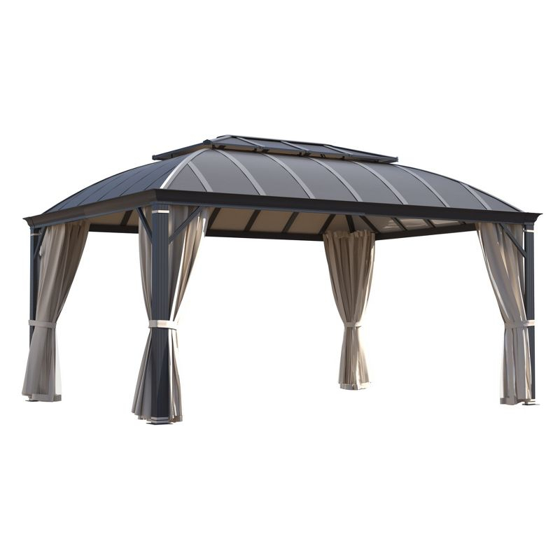 EROMMY 12'x16' Hardtop Gazebo, Permanent Outdoor Aluminum Patio Gazebo with Aluminum Composite Double Roof for Patio Lawn and Garden