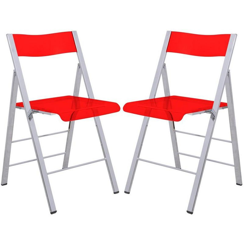 LeisureMod Menno Series Folding Chair with Stainless Steel Frame, Set of 2, Red
