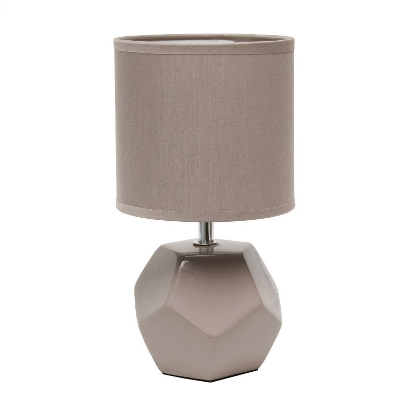Simple Designs Round Prism Mini Table Lamp with Matching Fabric Shade Gray