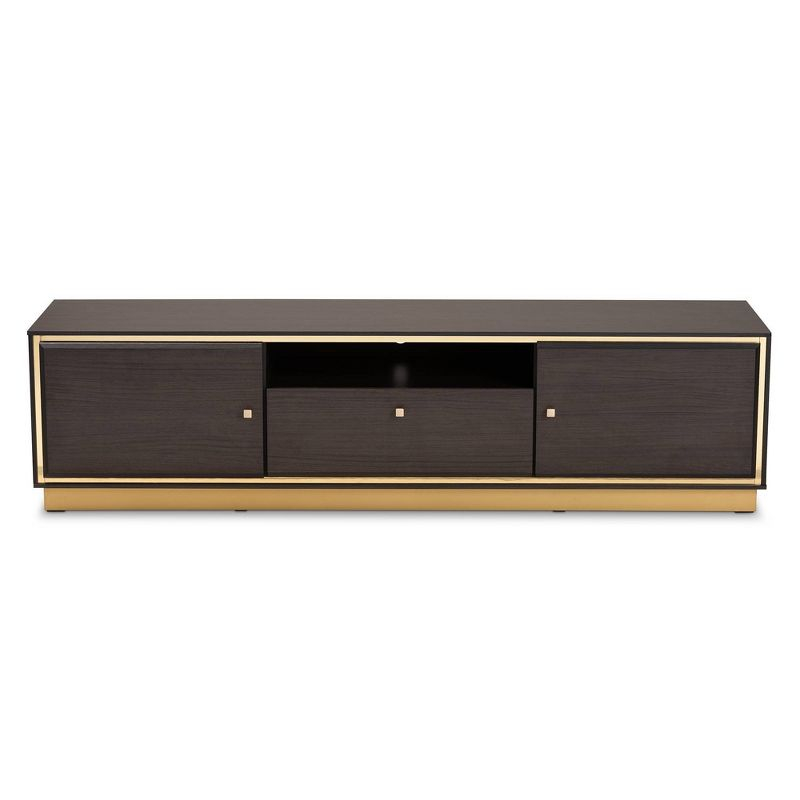 Cormac Wood and Metal 2 Door TV Stand for TVs up to 60" Dark Brown - Baxton Studio: Media Console with Cable Management