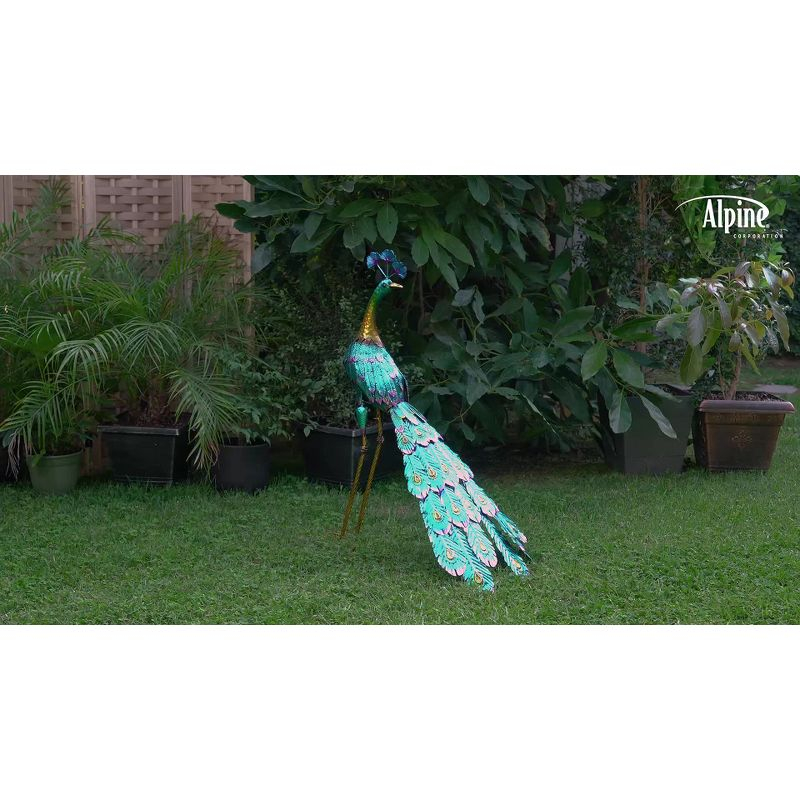 Graceful Metal Peacock Garden Statue - Alpine Corporation