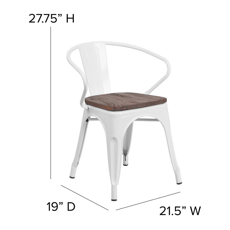 Flash Furniture White Metal Chair with Wood Seat and Arms