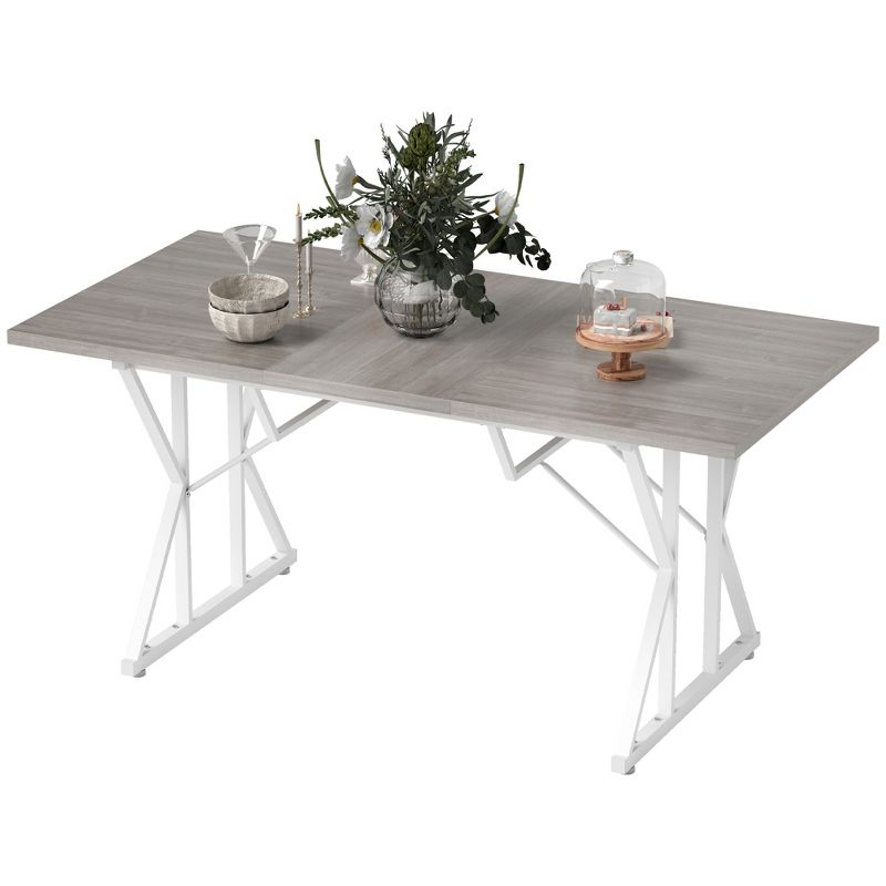 HOMCOM 47"-63" Expandable Dining Table for 4-6 People, Farmhouse Extendable Dining Room Table with Trestle Base, Kitchen Table, Distressed Gray