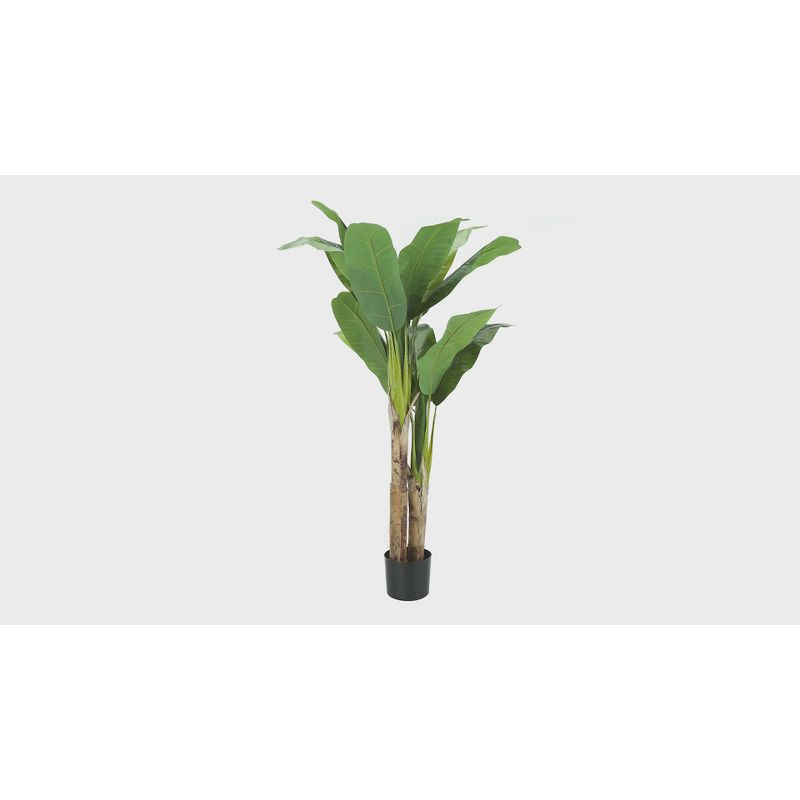 Monarch Specialties Artificial Plant 55 inch Tall Banana Tree Indoor Faux Fake Floor Greenery Potted Real Touch Decorative Green Leaves Black Pot