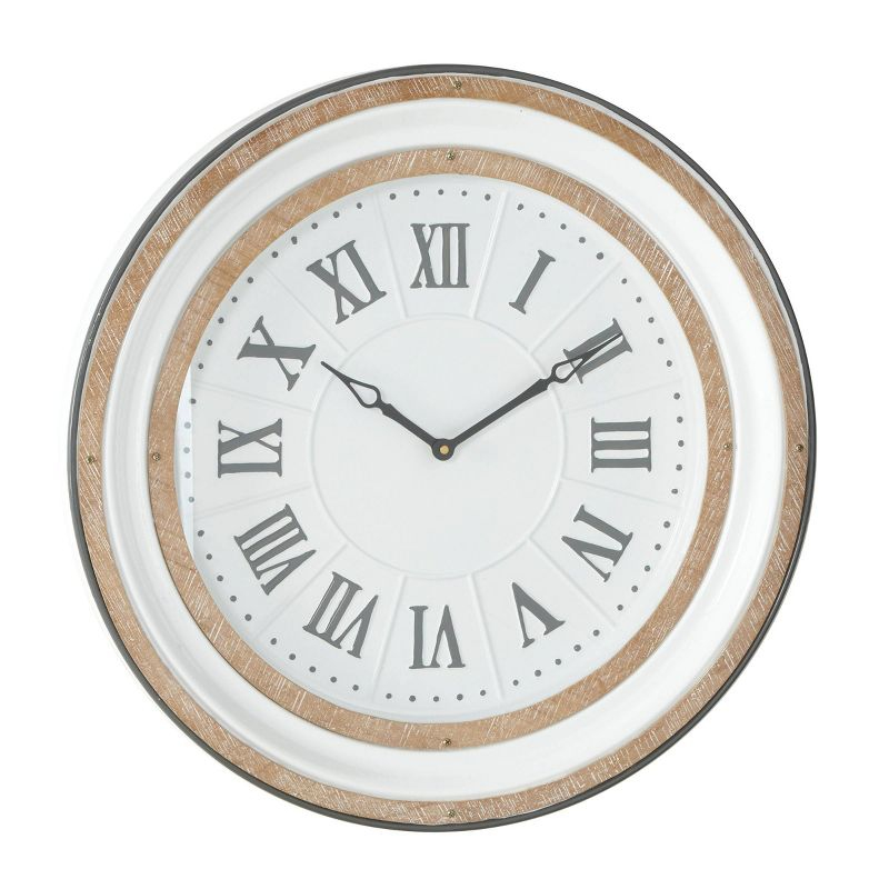 Farmhouse Metal Vintage Wall Clock White - Olivia & May: Silent Mechanism, 24" Size, Round Shape