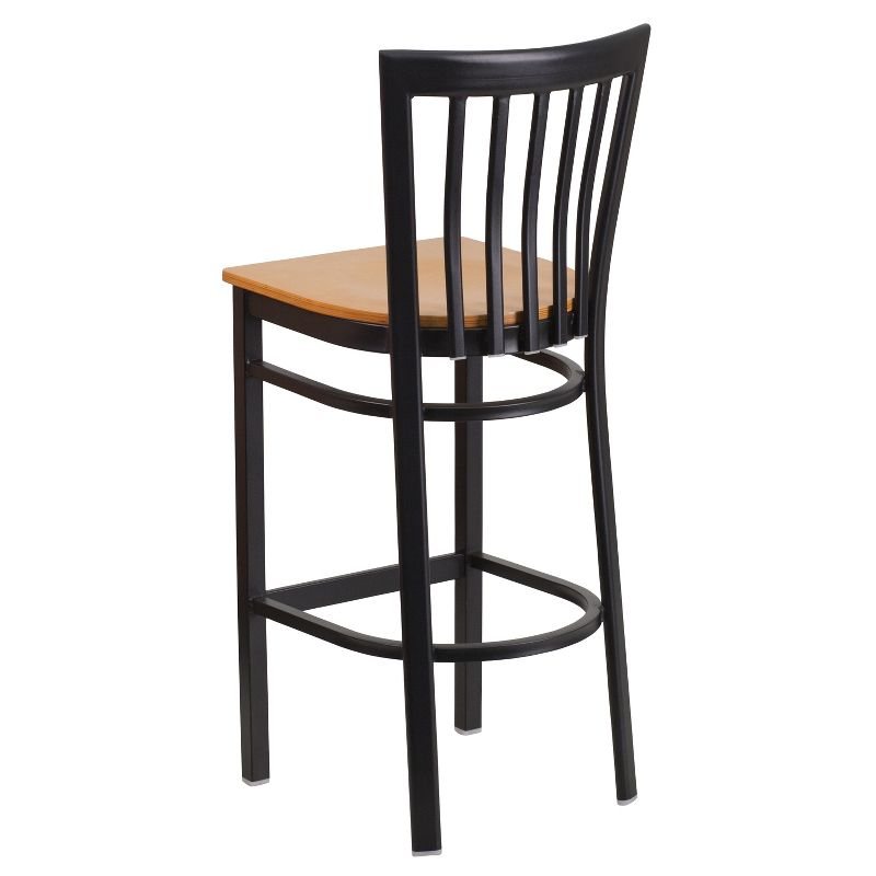 Flash Furniture HERCULES Series Black School House Back Metal Restaurant Barstool - Natural Wood Seat