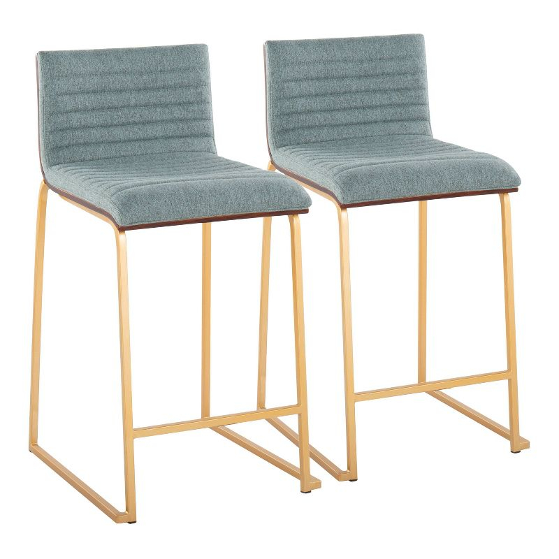 Set of 2 Mason Mara Counter Height Barstools Gold/Walnut/Green - LumiSource