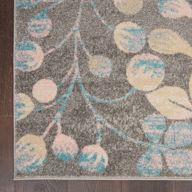 Nourison Tranquil 5'3" X 7'3" (5' x 7') Grey/Beige Area Rug Contemporary Botanical Vine and Bloom by Nourison