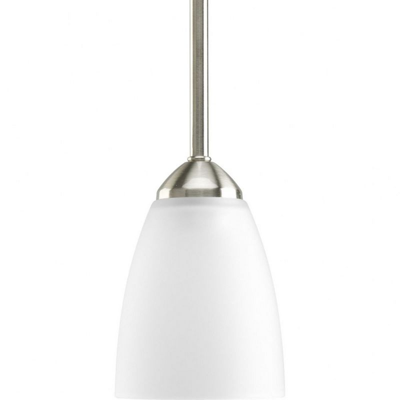 Progress Lighting Gather 1-Light Mini-Pendant, Brushed Nickel, Etched Glass Shade
