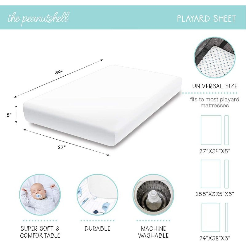 The Peanutshell Mini Crib Sheet Set - 3 Pack - Multiuse for Pack & Play, Playard, Playpen, Mini Crib - Green Safari Animals