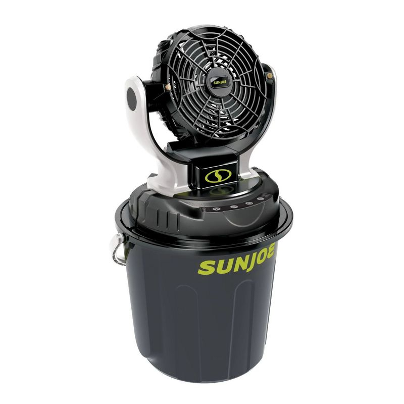 Sun Joe 24 Volt IONMAX Cordless Misting Fan Kit, Indoor or Outdoor, with 6 Gallon Portable Bucket, 60 Square Foot Coverage, 2.0-AH Battery and