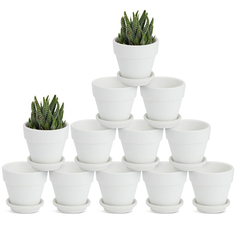 Juvale 12 Pack White Clay Mini Terracotta Pots with Saucers and Drainage Hole, Paintable Pottery for Succulents, Crafts, and Wedding Decor, 3 Inch