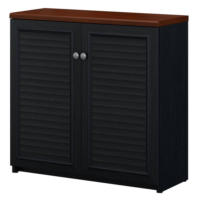 Fairview Small Storage Cabinet with Doors Black - Bush Furniture: Antique Pewter Hardware, Adjustable Shelves