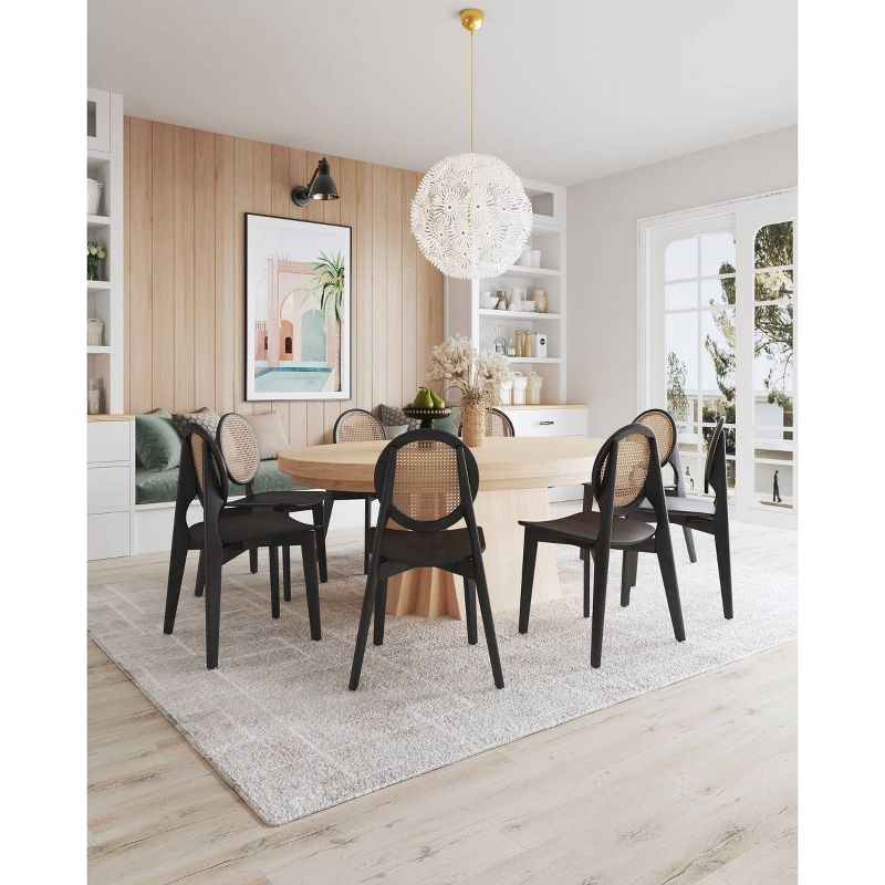 Set of 2 Versailles Round Dining Chairs Black/Natural - Manhattan Comfort: Mid-Century Modern, Ash Wood Frame, No Assembly Required