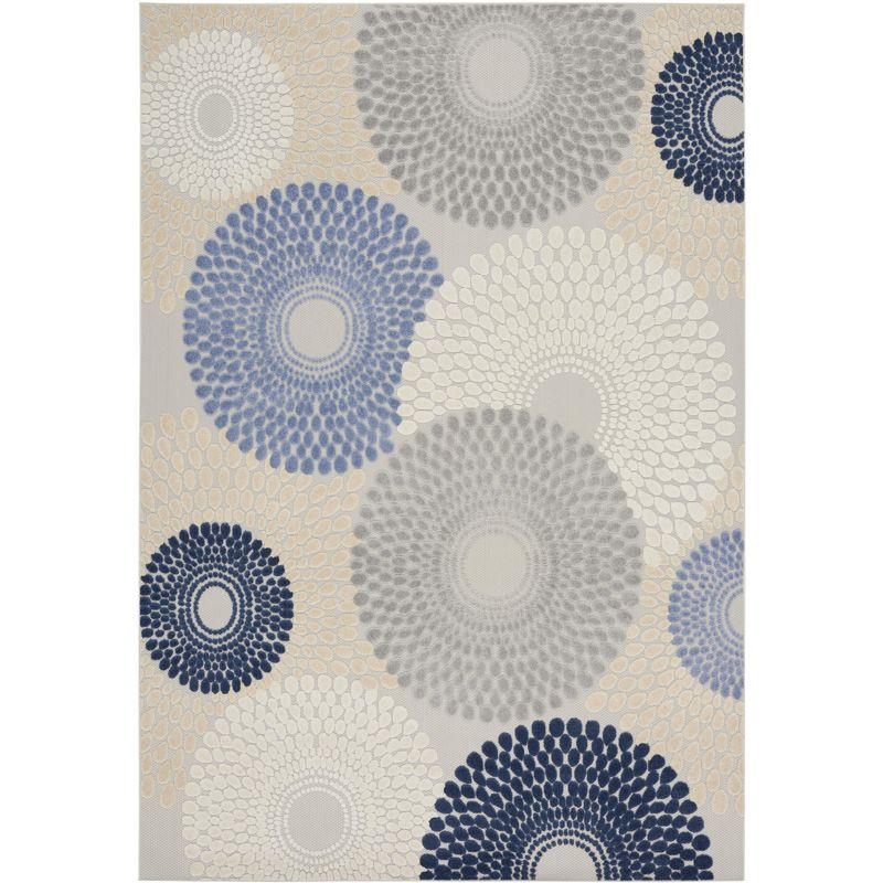 Nourison Aloha Bold Geometric Flatweave High-Low Indoor Outdoor Area Rug Blue/Grey 7'10" x 10'6"