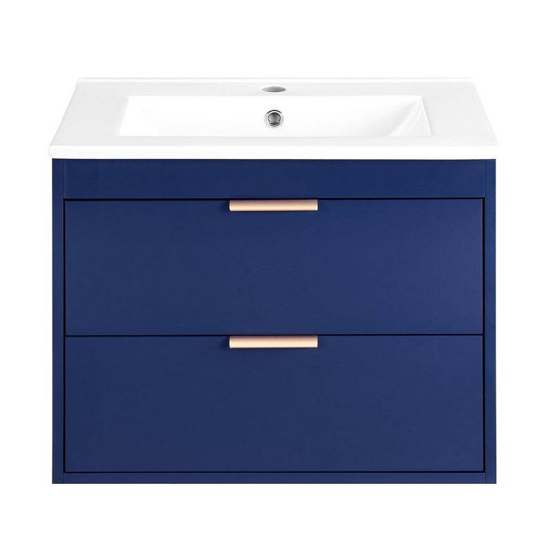 24" Floating Wall Mounted Bathroom Vanity With White Ceramic Sink Storage Drawers Wooden Bathroom Storage Cabinet, Blue