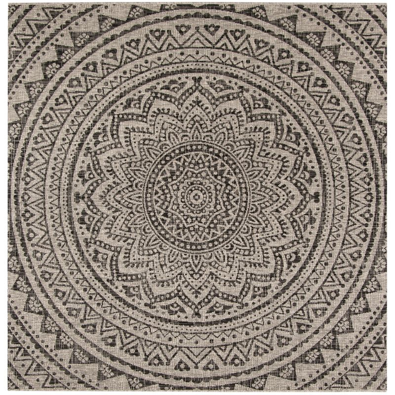 Courtyard CY8734 Power Loomed Indoor and Outdoor Area Rug - Light Grey/Black - 5'3"x5'3" - Safavieh