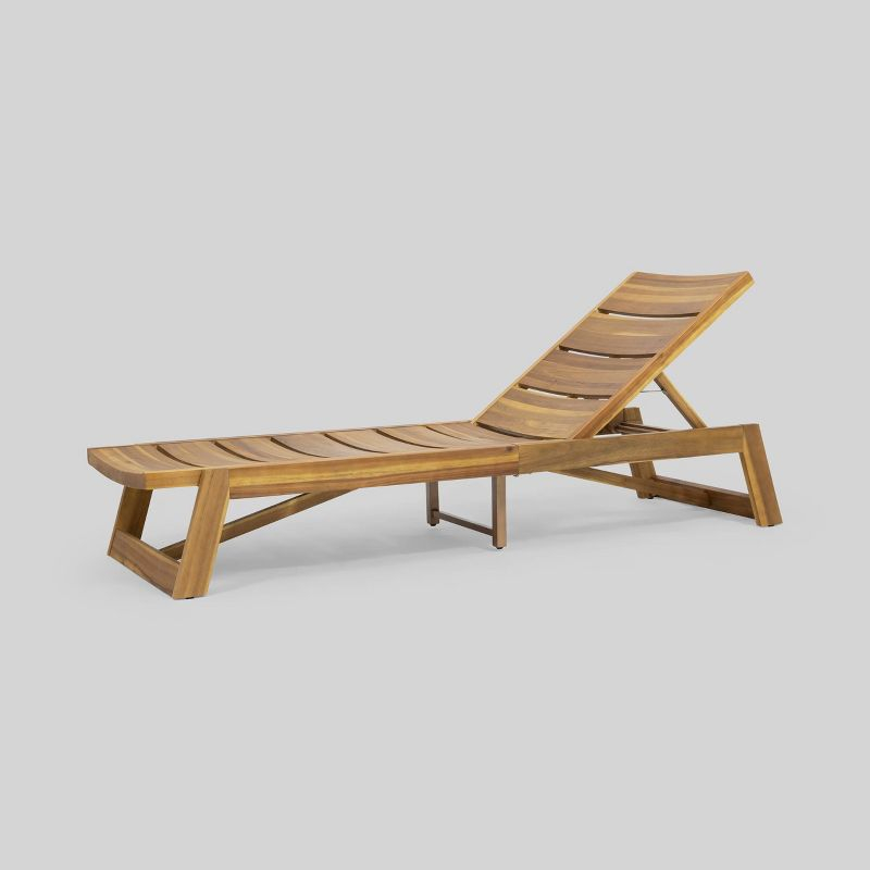 Maki Wood Chaise Lounge Teak - Christopher Knight Home: Weather-Resistant Acacia & Iron Frame, 90 Day Warranty