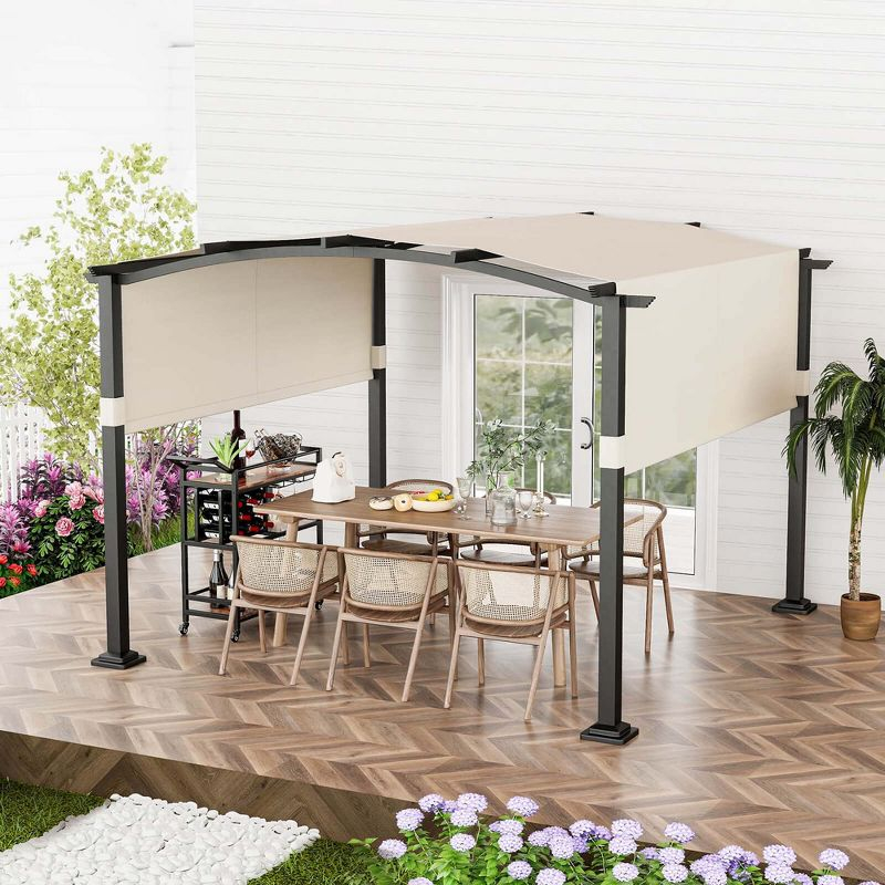 Costway 10' x 10' Outdoor Pergola with Retractable Sunshade Canopy Anchored Plates Patio Beige