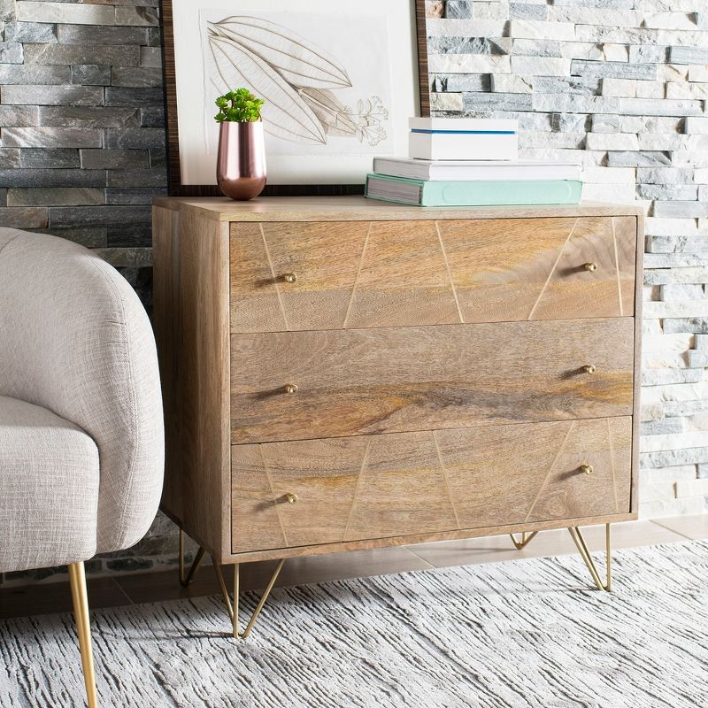 Marigold 3 Drawer Chest - CHS9001 - Natural/Brass - Safavieh