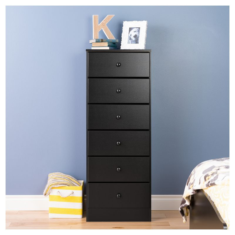Astrid 6 Drawer Tall Chest Black - Prepac: Space-Saving Vertical Storage for Bedroom