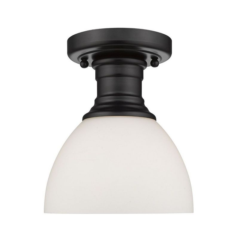 Golden Lighting Hines 1-Light Semi-flush in Matte Black with Opal Glass