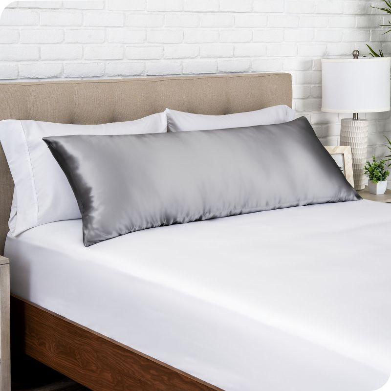 1 Pc Body - Zipper Grey Satin Pillowcase by Bare Home
