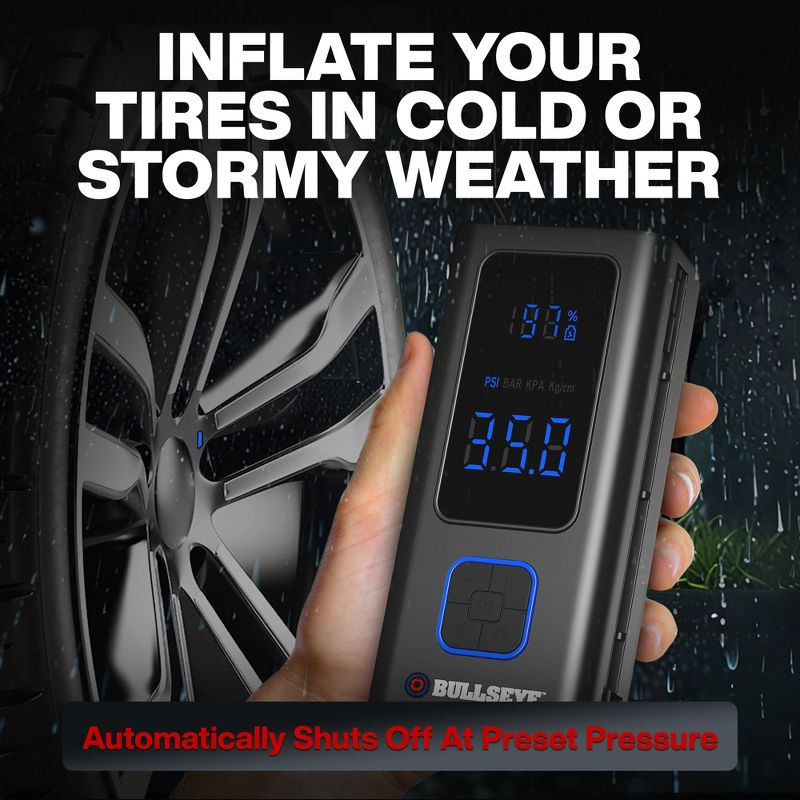 Bullseye Pocket Air Tire Inflator 4000mAH Rechargeable Electric Air Compressor Portable Pump