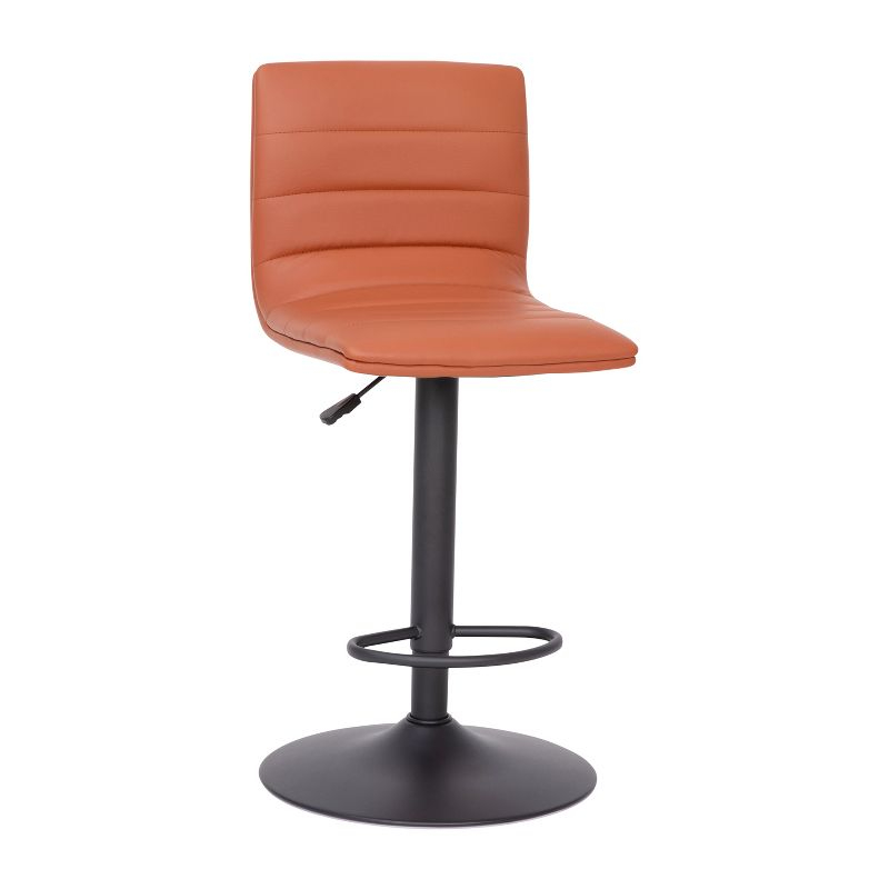 Flash Furniture Vincent Modern Cognac Vinyl Adjustable Bar Stool with Back, Counter Height Swivel Stool with Black Pedestal Base