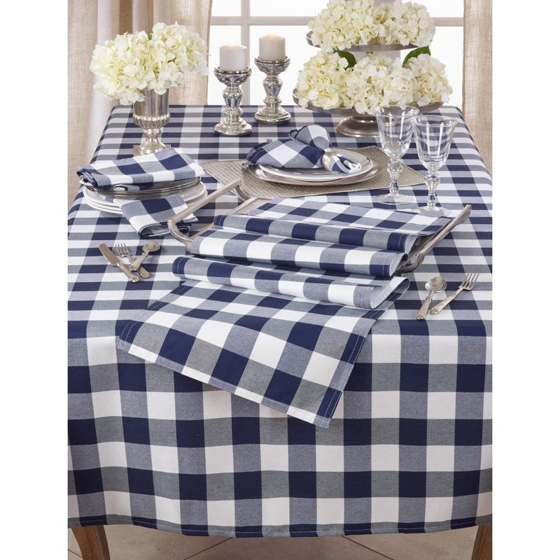 Saro Lifestyle Cotton And Poly Blend Table Runner With Plaid Design, Navy Blue, 16" x 72"