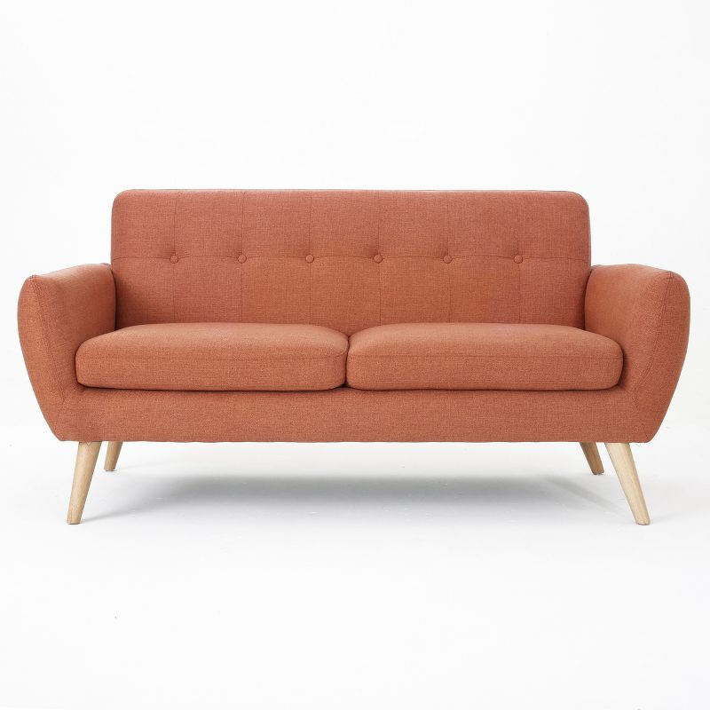 GDFStudio Sheena Mid Century Modern 67.25 " Upholstered Tufted 2 Seater Sofa, Burnt Orange/Natural Oak