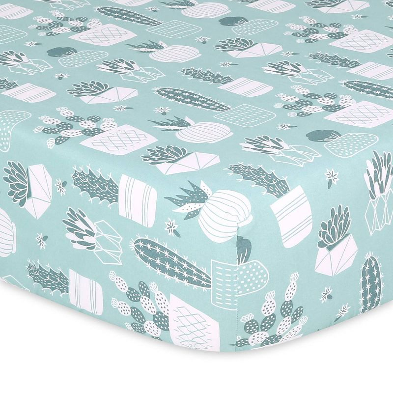 The Peanutshell Fitted Crib Sheets - Cactus and Pastel Green - 4pk