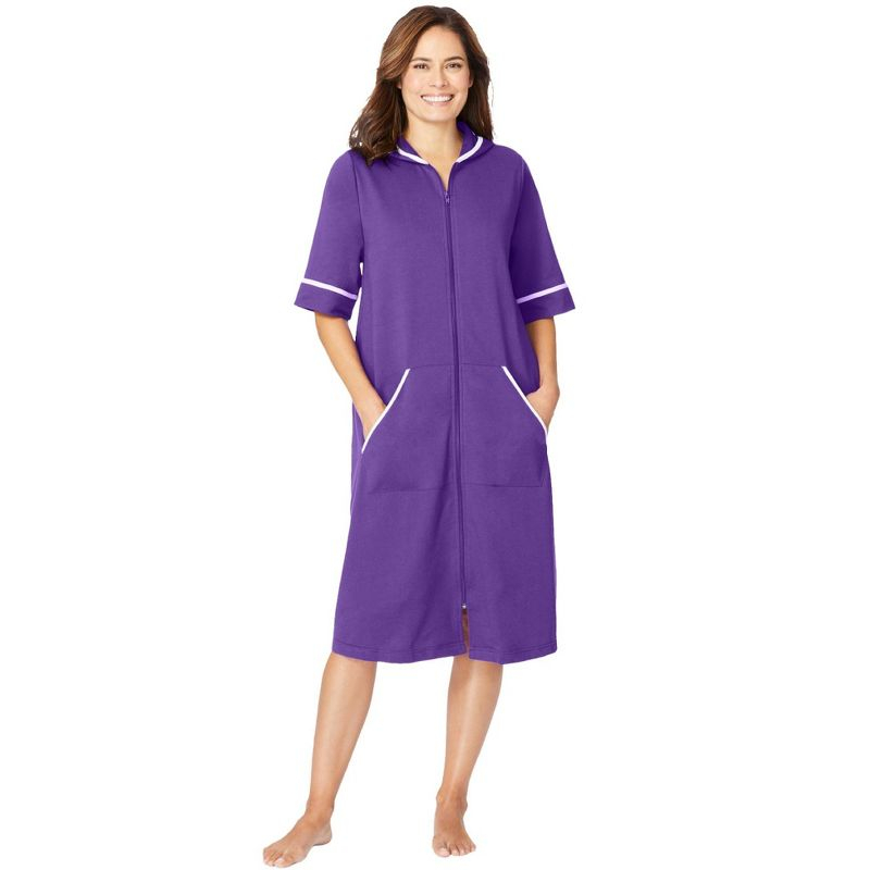 Dreams & Co. Plus Size Short French Terry Robe - 4X, Plum Burst
