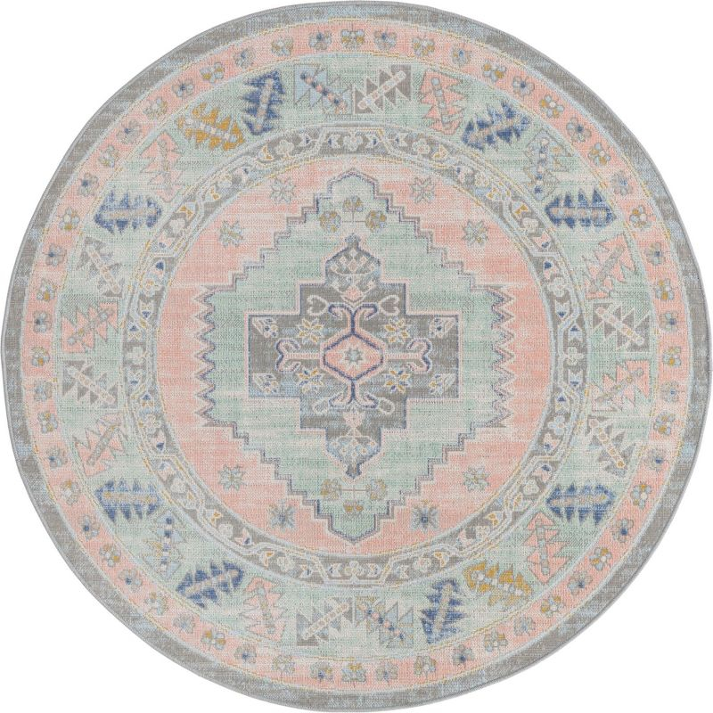 Unique Loom Whitney Collection Area Rug - Geneva (5' 3" Round Pink/Blue)