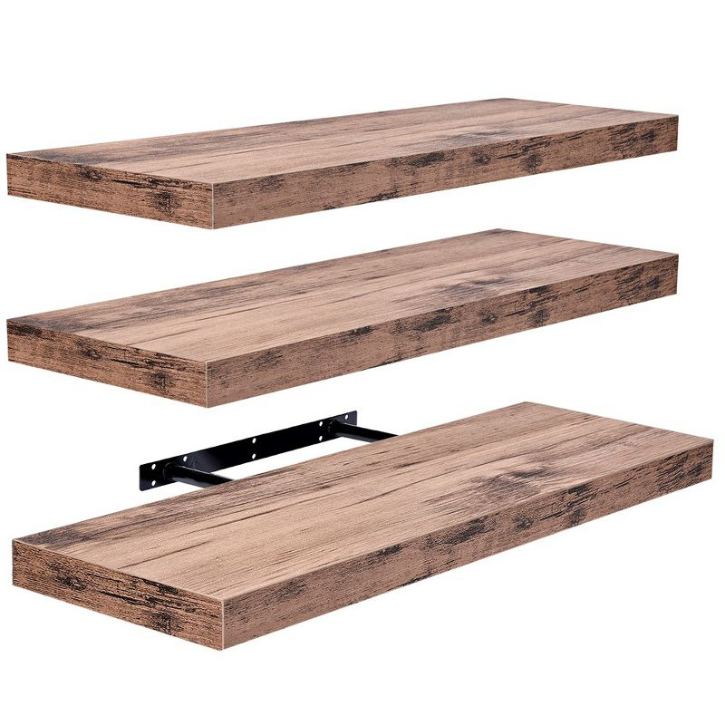 Set of 3 (24"x9") Sorbus Rectangle Floating Shelves with Invisible Brackets - for Bedroom, Kitchen Decor, Bathroom Shelves (Mahogany)