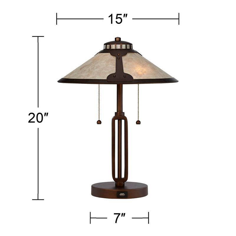 Franklin Iron Works Samuel Industrial Desk Lamp 20" High Rubbed Bronze with USB Charging Port Natural Mica Shade for Bedroom Living Room Bedside Desk