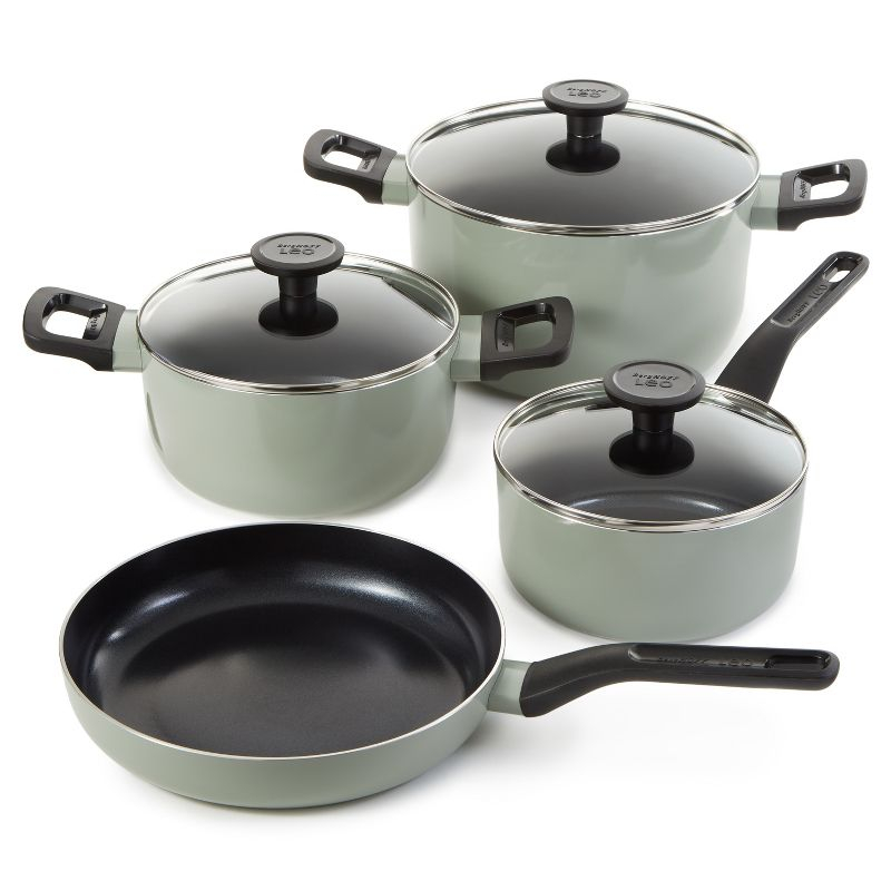 BergHOFF Leo Glints Non-stick Ceramic 7Pc Cookware Set, Recycled Aluminum, Sage