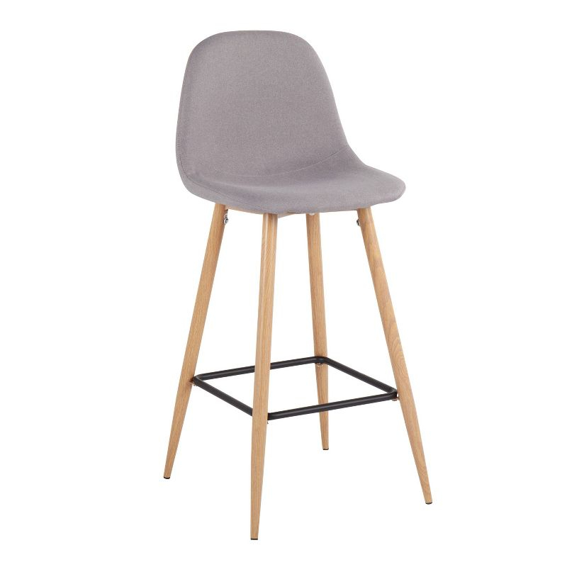 Set of 2 Pebble Metal Polyester Barstools Natural/Light Gray - Lumisource: Steel Frame, Tapered Legs, Comfy Upholstered Seat